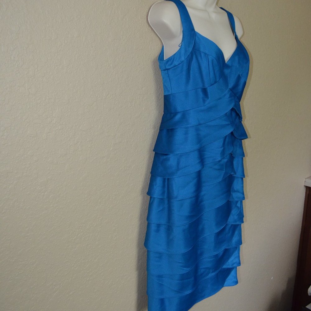 Sz 8 London Times Royal Aegean Blue Ruffle Tiered BodyCon Dress - Picture 6 of 17